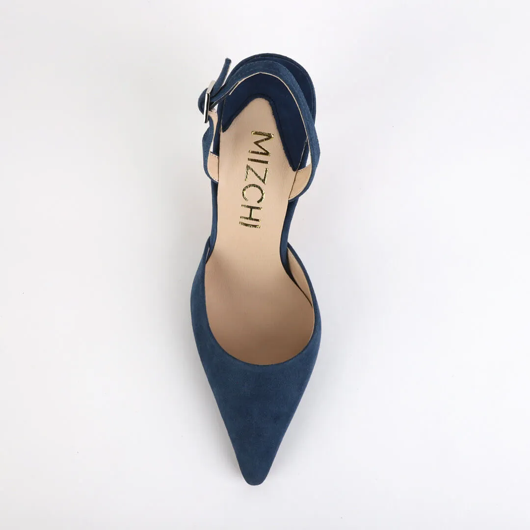 *UK size 2 - TESORO - navy suede, 7cm heels