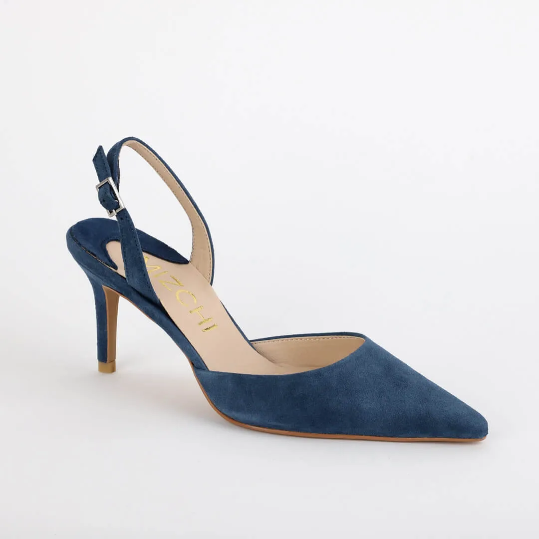 *UK size 2 - TESORO - navy suede, 7cm heels