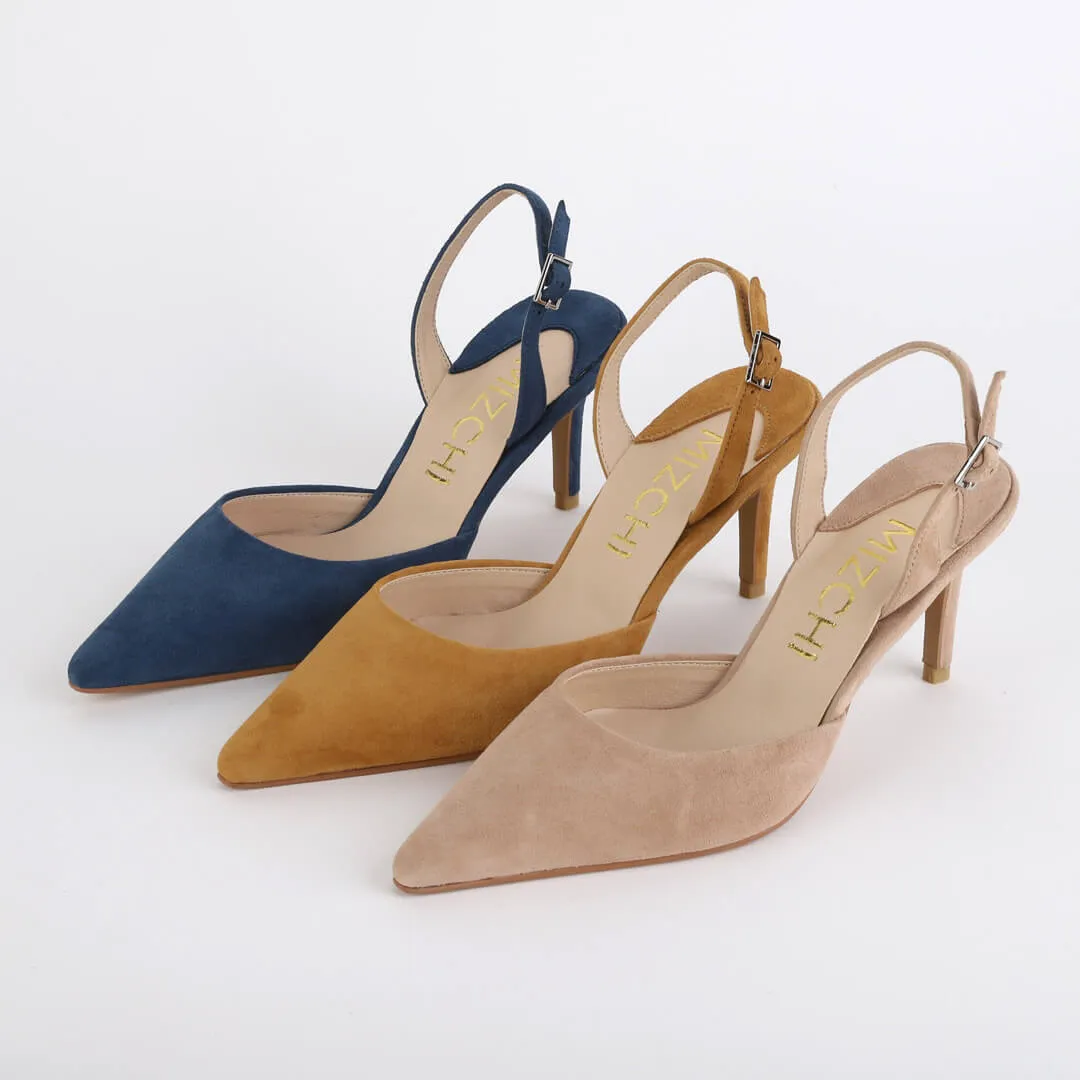 *UK size 2 - TESORO - navy suede, 7cm heels