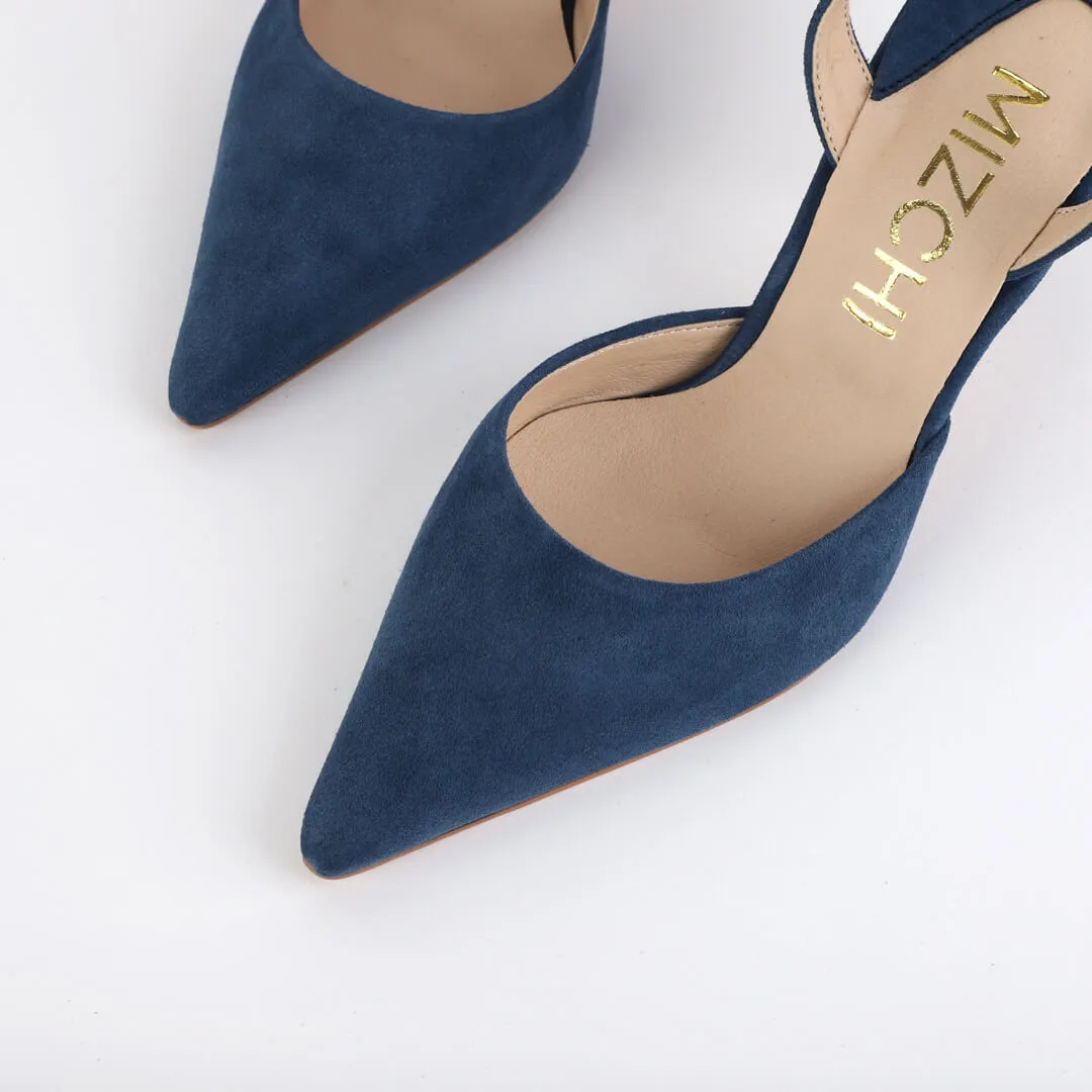 *UK size 2 - TESORO - navy suede, 7cm heels