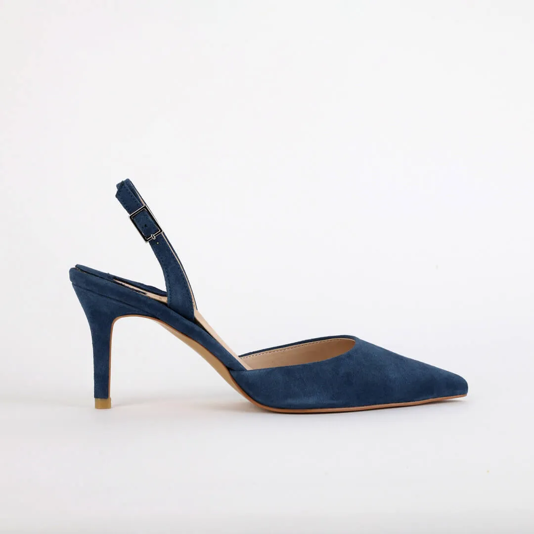 *UK size 2 - TESORO - navy suede, 7cm heels