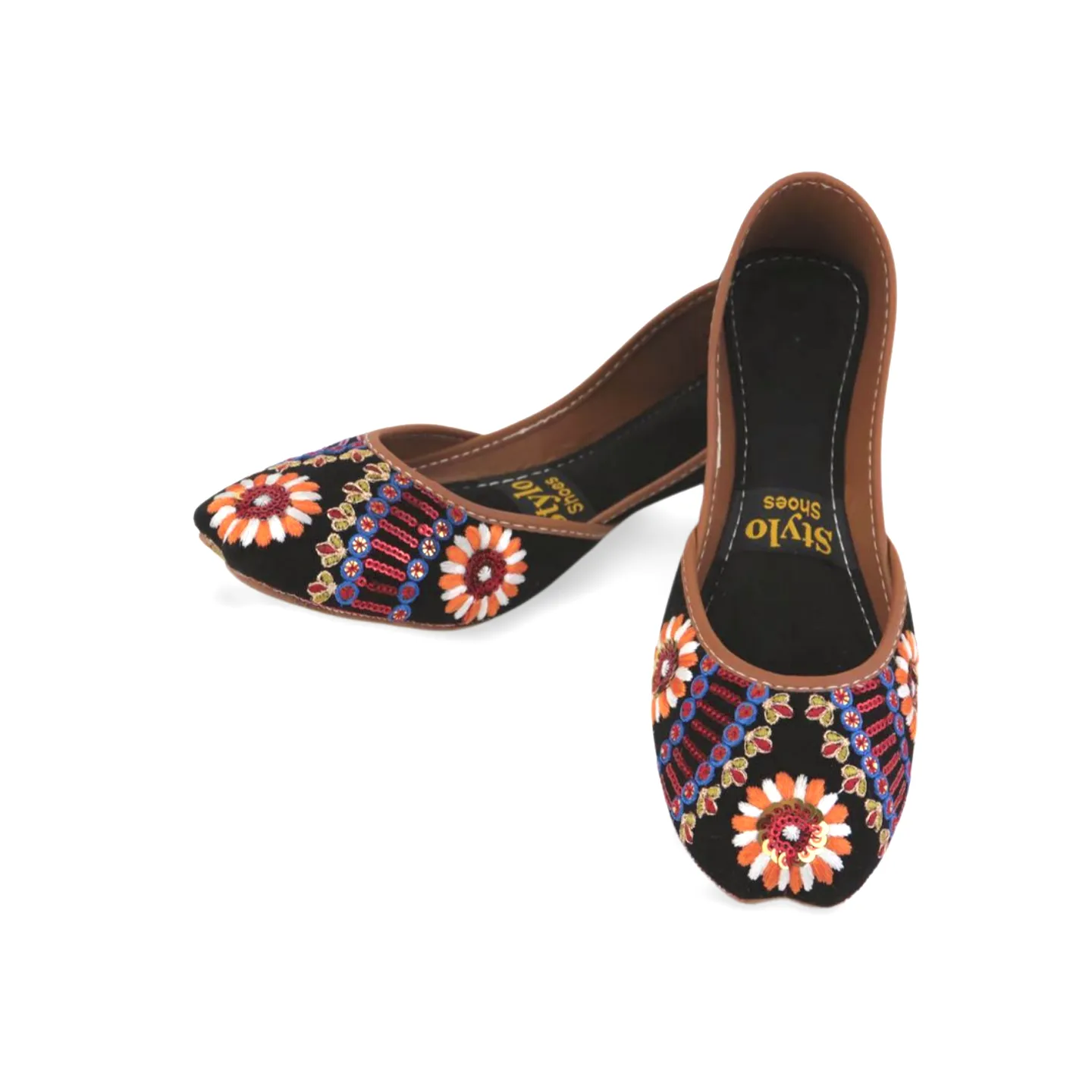 Velvet Soft Padded Flower embroidered Fancy Khussa Jutti For Women - 04Khu