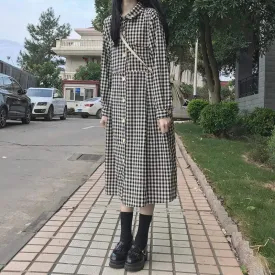 Women's Casual Contrast Color Plaid Single-breasted Dresses