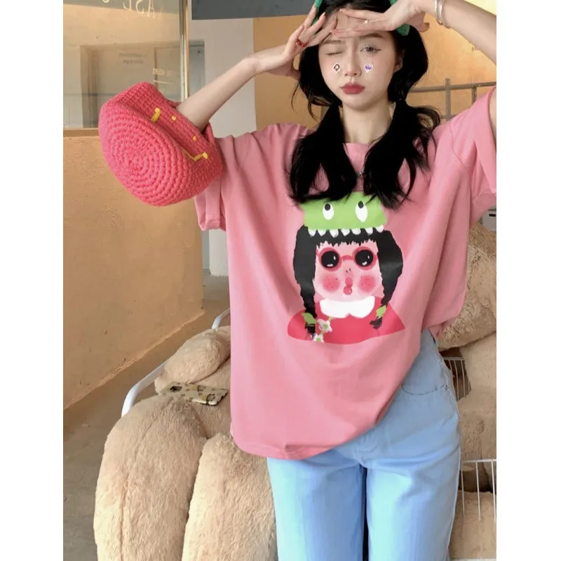 Women's Cute Girl Casual Pink Tee