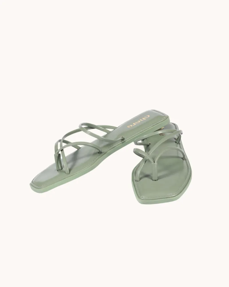 Women's Green Uber Stylish Solid Strappy Open Toe Flat