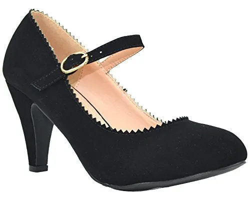 Women's Round Toe Mid Heel Mary Jane Style Dress Pumps