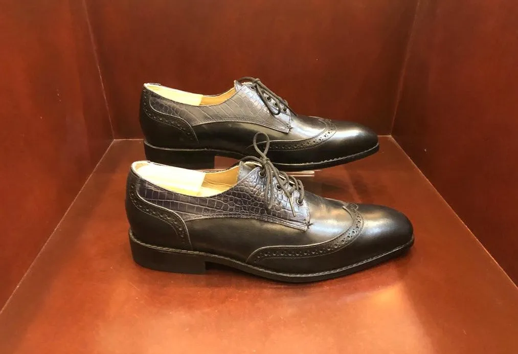 Zapato Sanchez Custom Made Shoes Javier Black Wing tip Men's Shoes